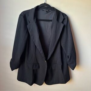SABRINAS Women’s Collared Button Up Scruch Sleeve Black Blazer/Jacket Size XL